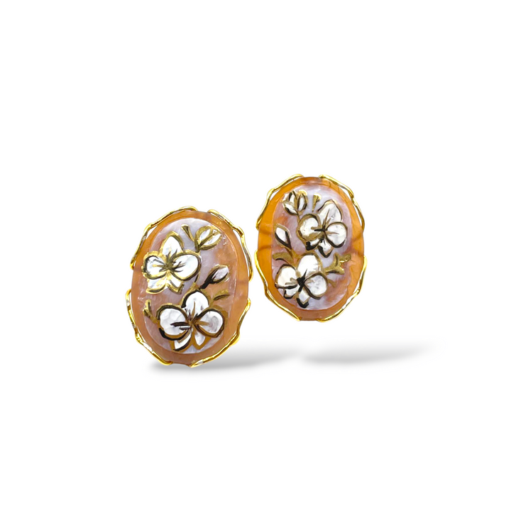 END OF COLLECTION - Orchid cameo earrings mounted on silver