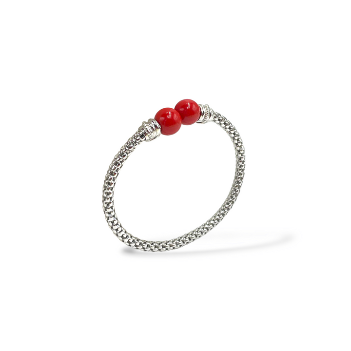 Bracciale sfere in corallo montato su argento