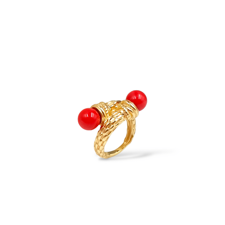 Red coral paste ring mounted on silver 