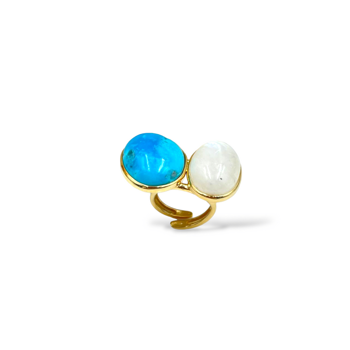 Oval turquoise and opal ring set in silver