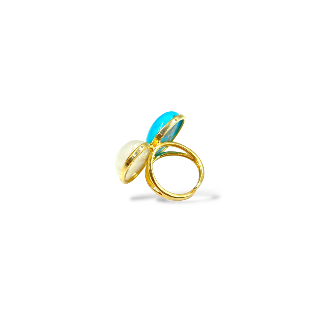 Oval turquoise and opal ring set in silver