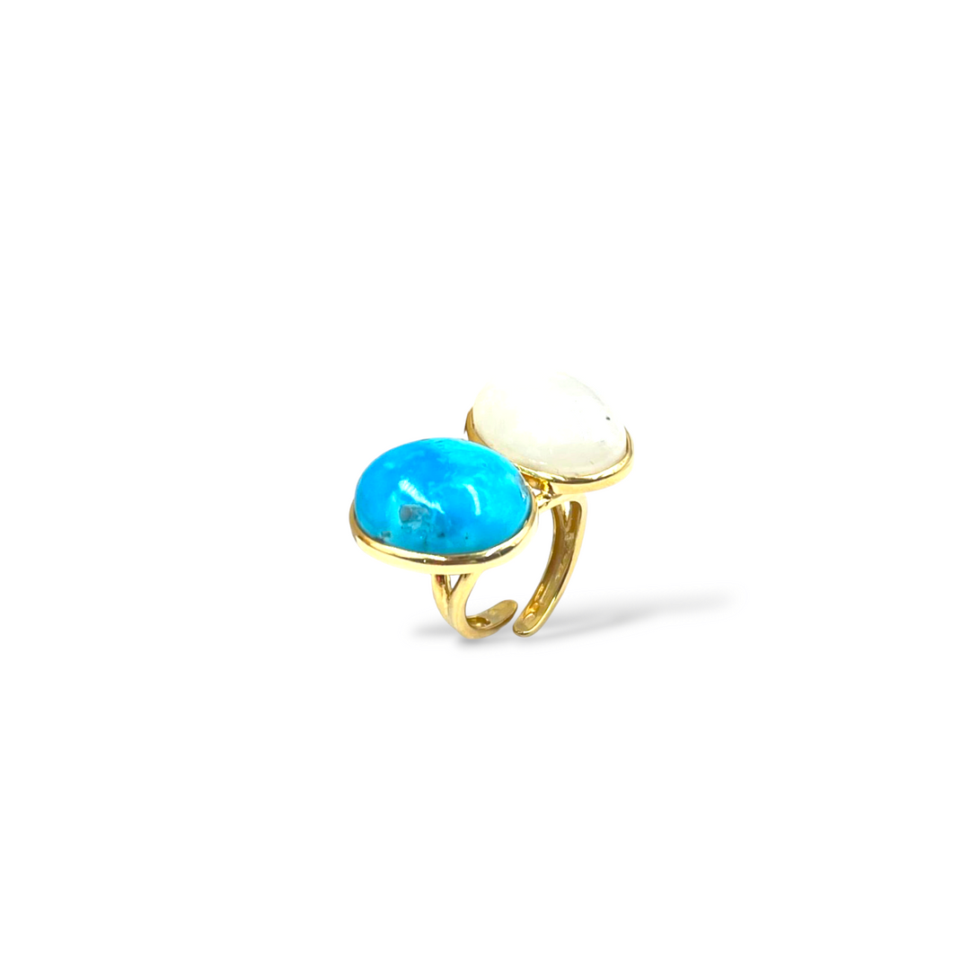 Oval turquoise and opal ring set in silver