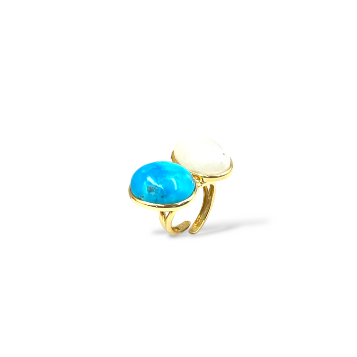 Oval turquoise and opal ring set in silver
