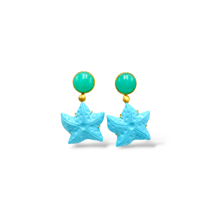 END OF COLLECTION - Starfish earrings in turquoise paste mounted on silver