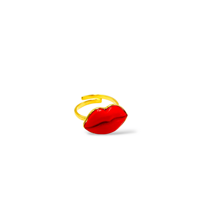 END OF COLLECTION - Kiss ring in coral paste mounted on silver
