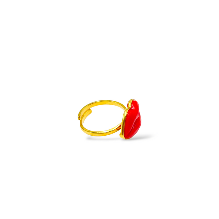 END OF COLLECTION - Kiss ring in coral paste mounted on silver