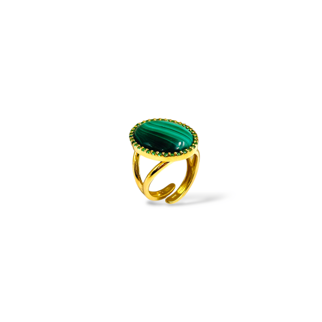 END OF COLLECTION - Oval malachite ring mounted on silver