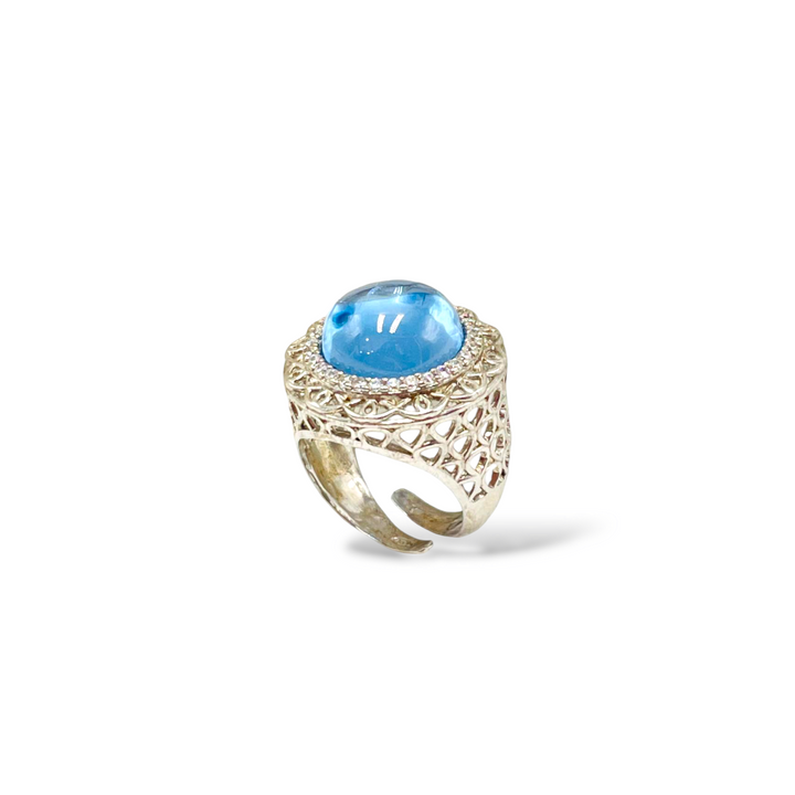FINE COLLEZIONE - Anello rotondo in topazio montato su argento