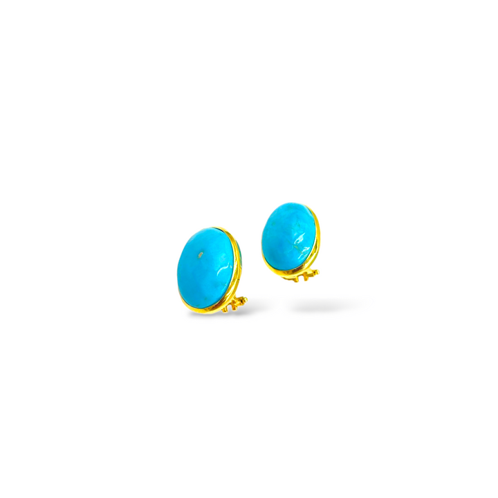 Oval earrings in real turquoise mounted on silver