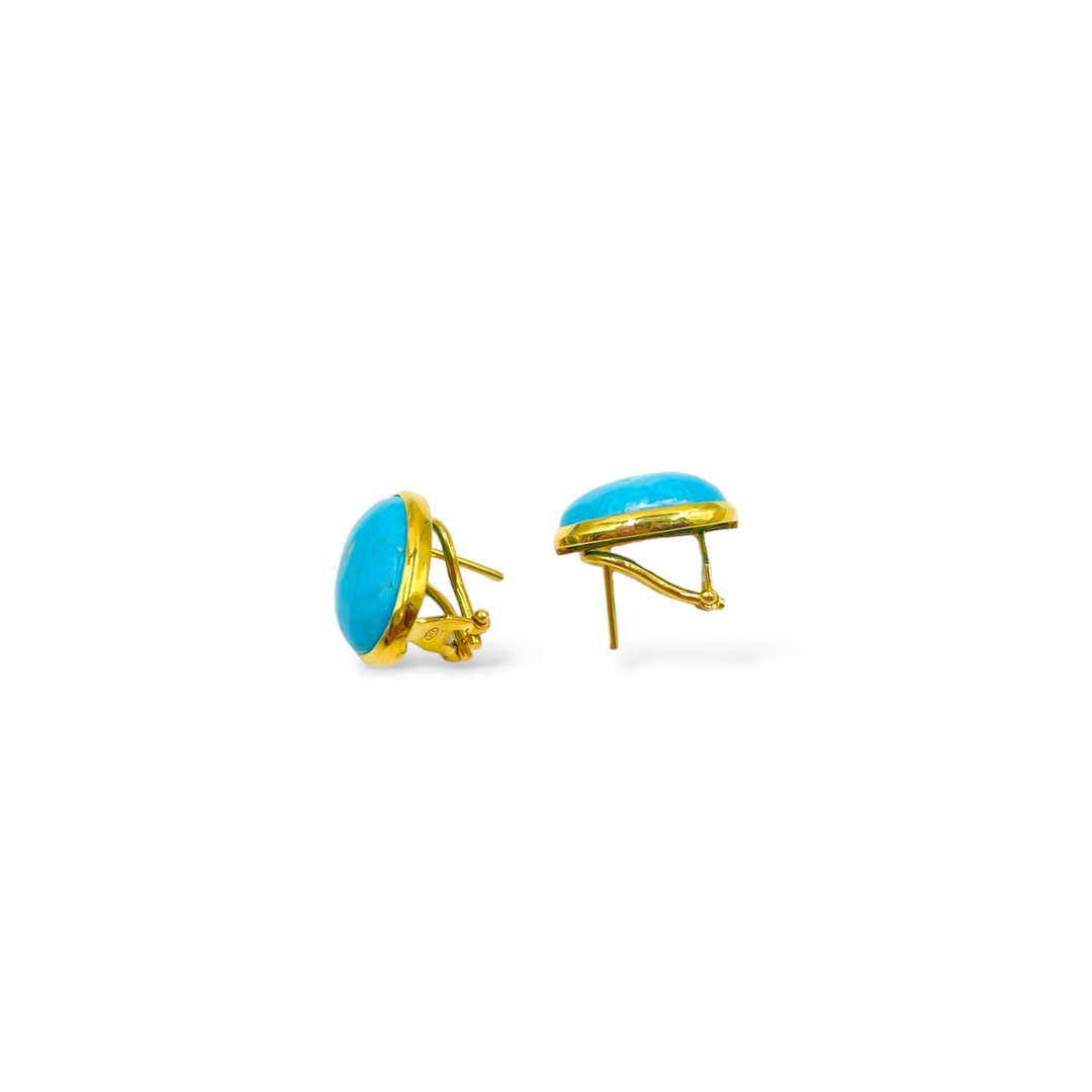 Oval earrings in real turquoise mounted on silver