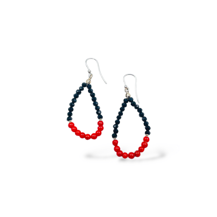 END OF COLLECTION - Coral and agate drop earrings mounted on silver