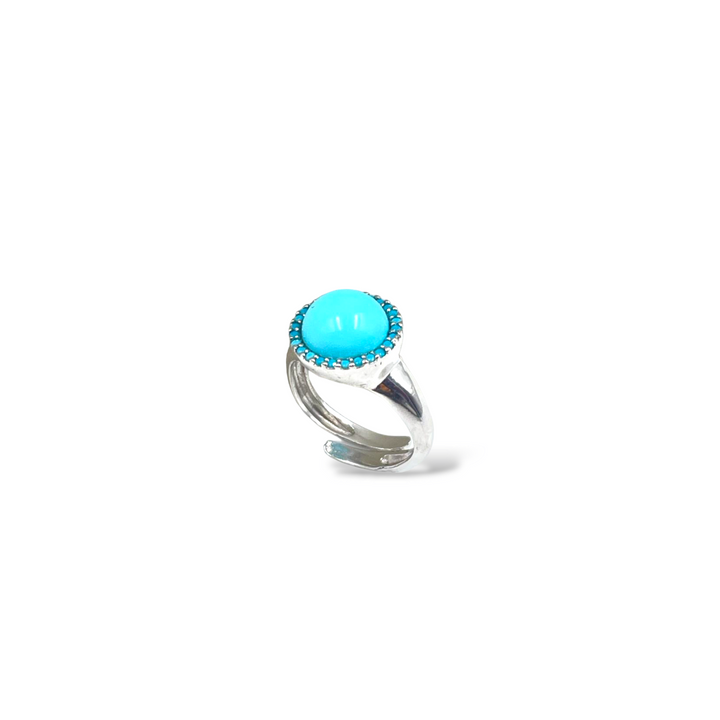 END OF COLLECTION - Turquoise paste circle ring mounted on silver
