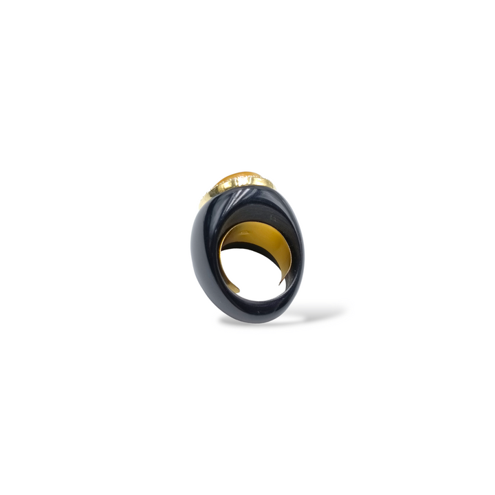 END OF COLLECTION - Oval amber ring mounted on black agate