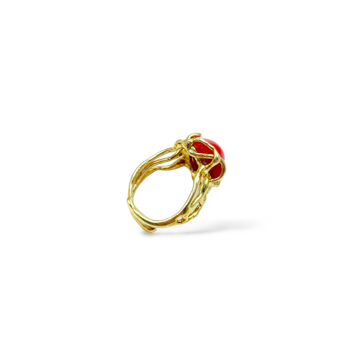 Coral stone ring mounted on silver