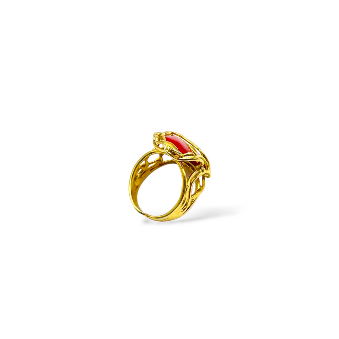 Ring with two coral stones mounted on silver