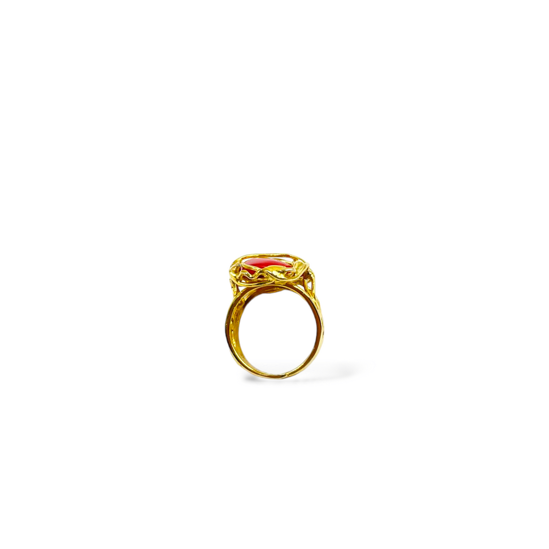 Ring with two coral stones mounted on silver