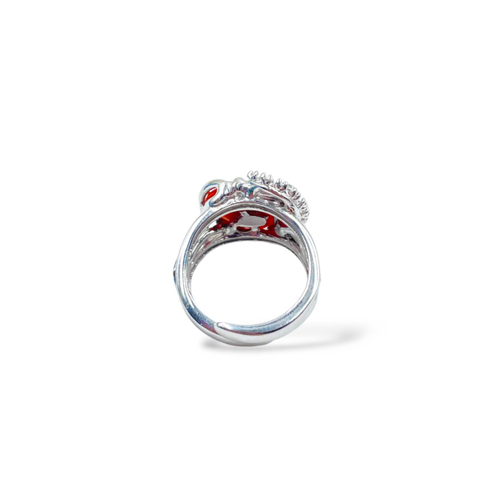 Red coral ring mounted on silver