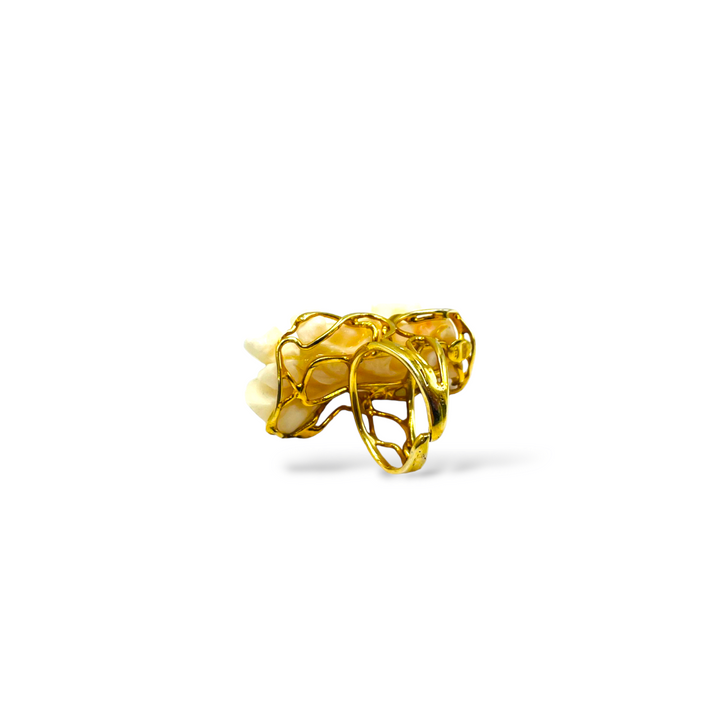 White coral flower ring mounted on silver