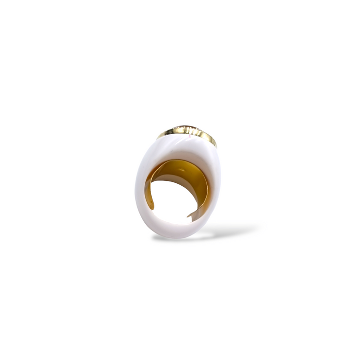 END OF COLLECTION - Oval amber ring mounted on white agate