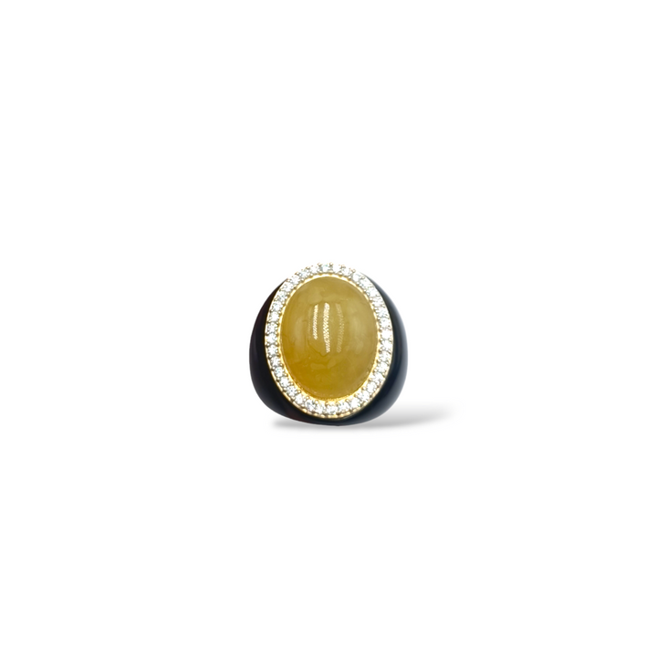 Oval amber ring mounted on silver