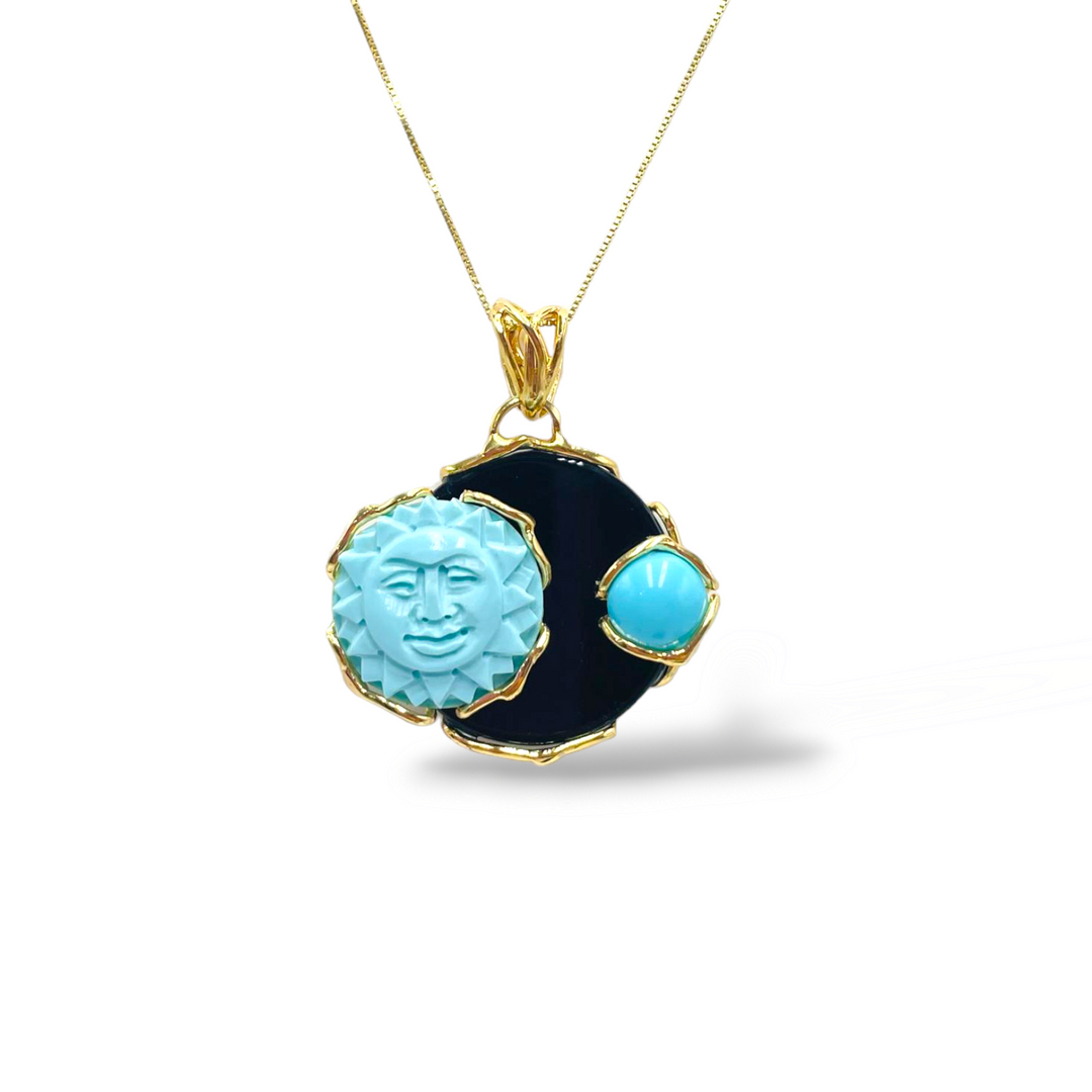 END OF COLLECTION - Sun moon pendant in agate and turquoise paste
