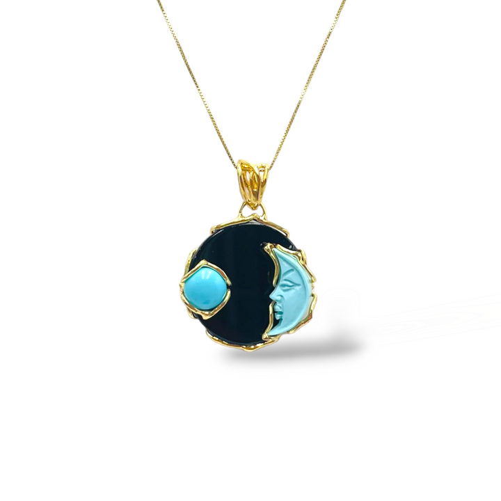 END OF COLLECTION - Sun moon pendant in agate and turquoise paste