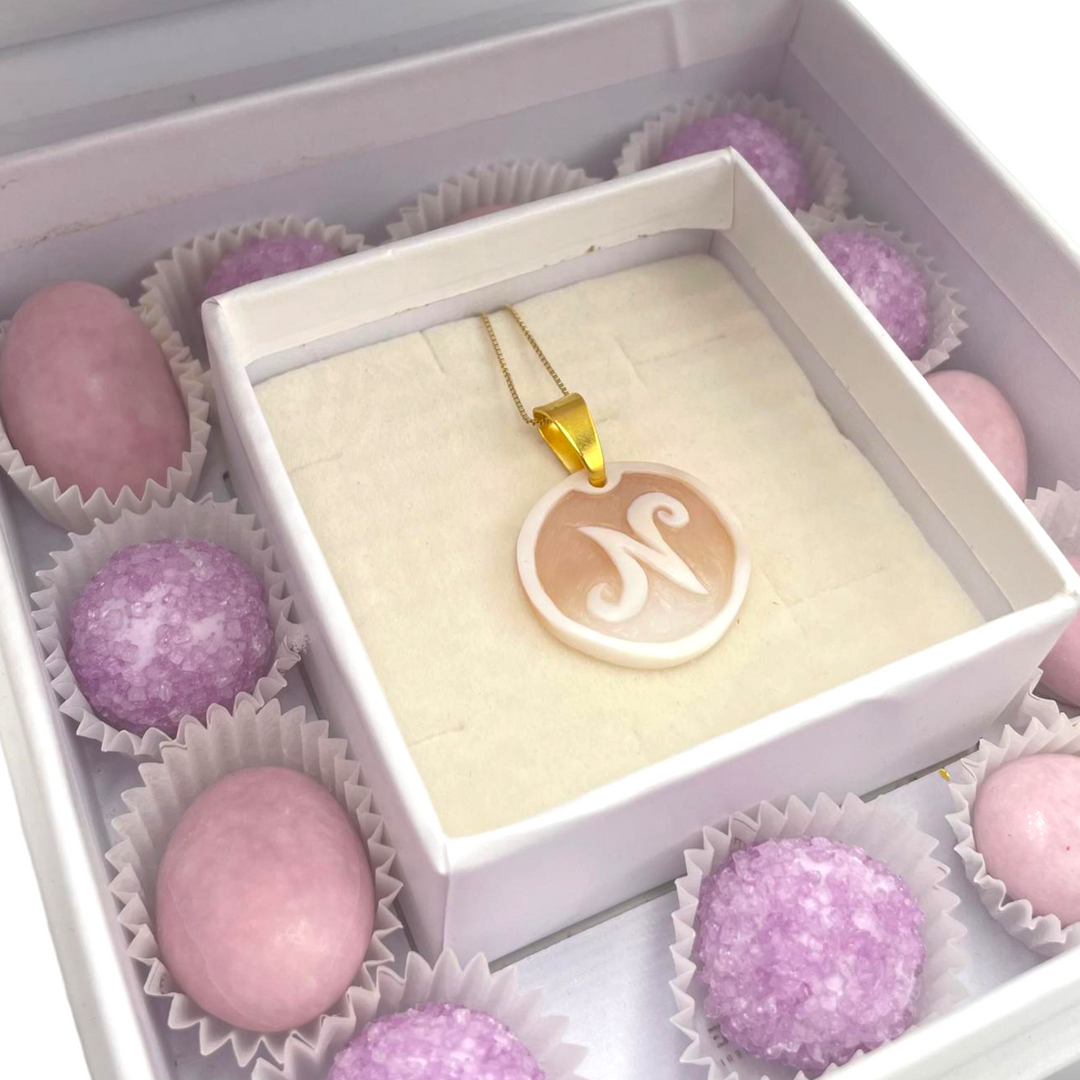 Wedding favor - communion favor - baptism favor - graduation favor initial pendant in cameo mounted on silver