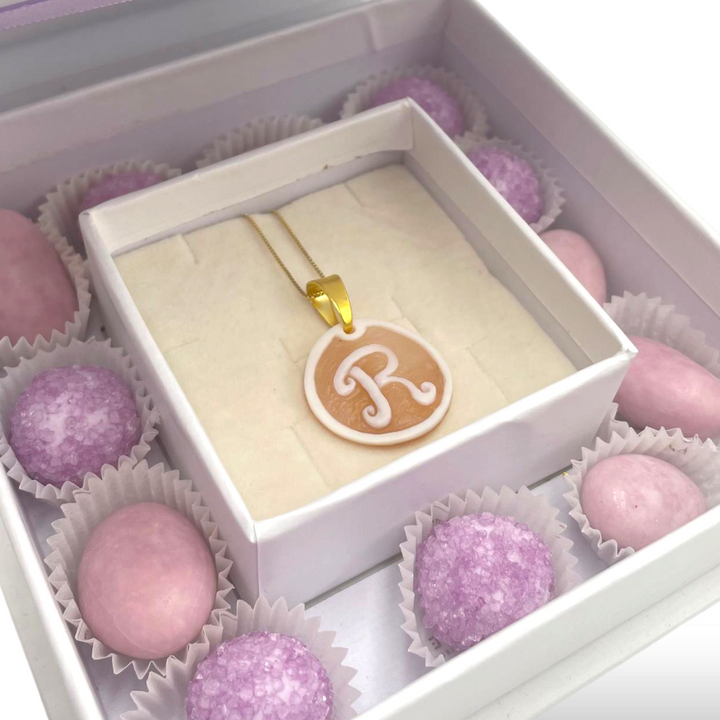 Wedding favor - communion favor - baptism favor - graduation favor initial pendant in cameo mounted on silver