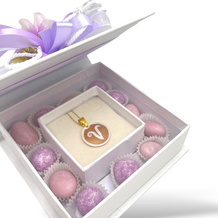 Wedding favor - communion favor - baptism favor - graduation favor initial pendant in cameo mounted on silver