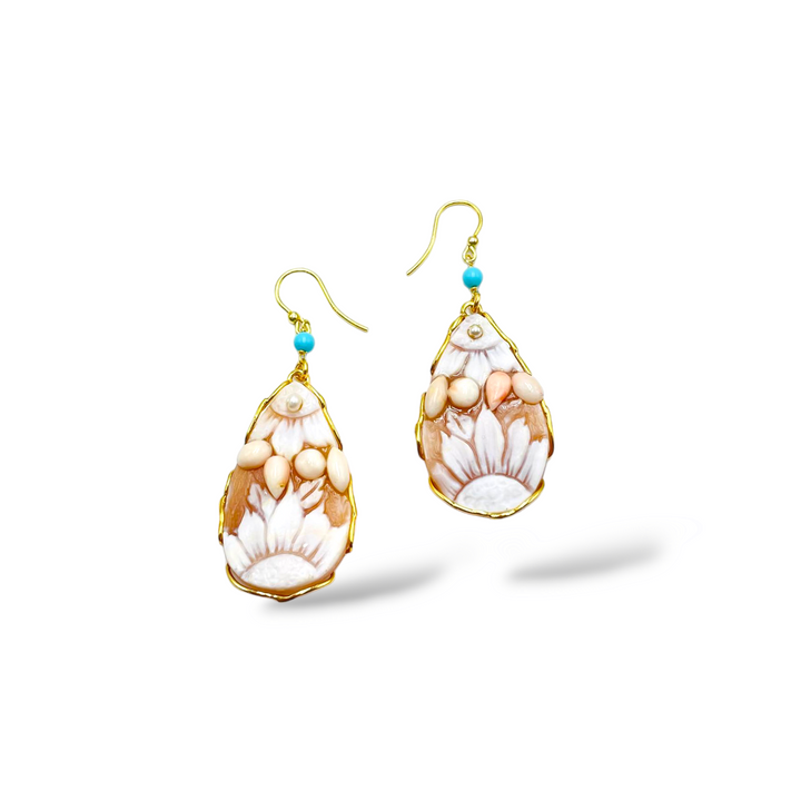 Cameo flower earrings mounted on silver