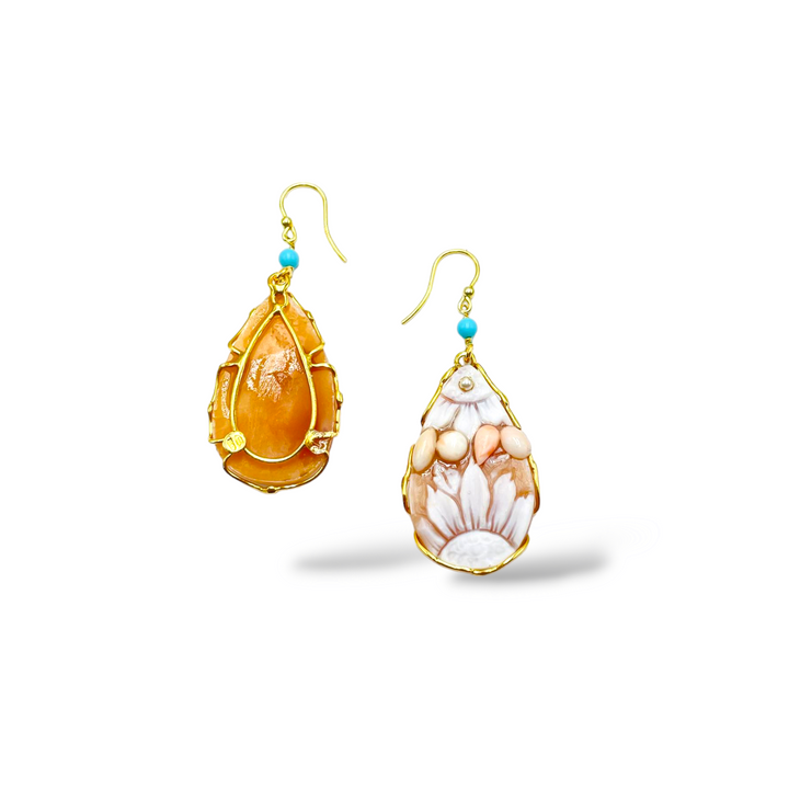 Cameo flower earrings mounted on silver