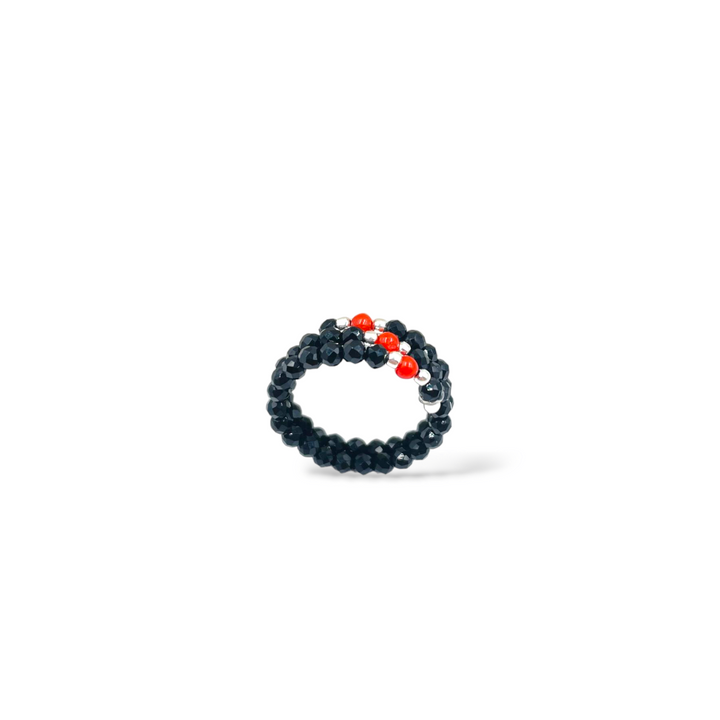 Two-strand coral and agate ring