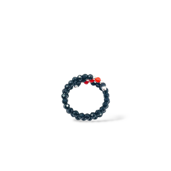 Two-strand coral and agate ring