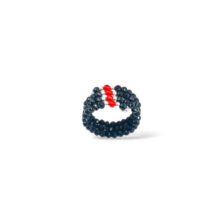 Three-strand coral and agate ring