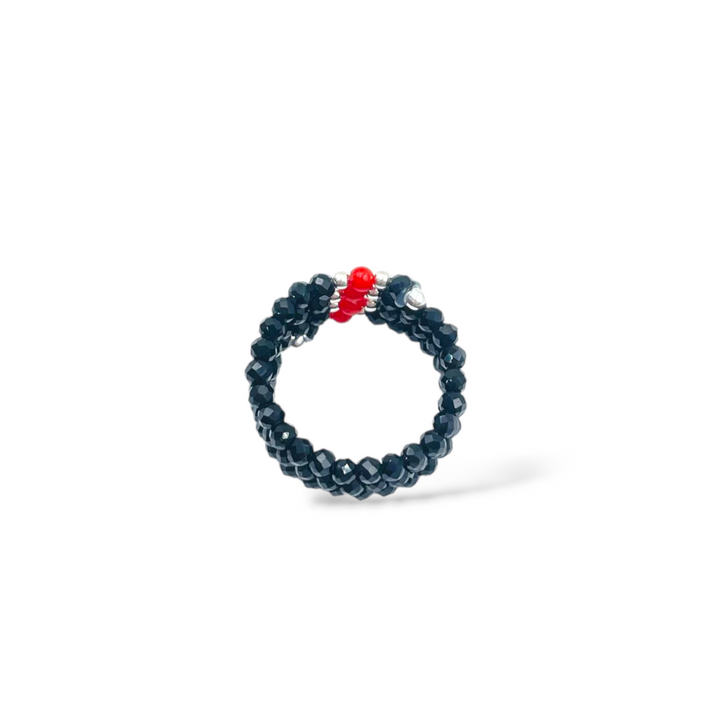 Three-strand coral and agate ring