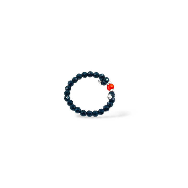 One-strand coral and agate ring