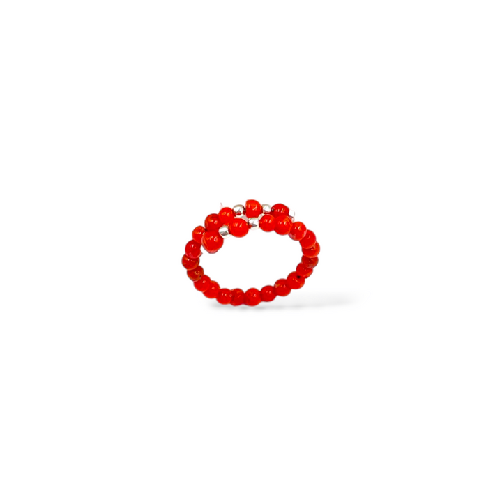 One-strand coral and silver ring