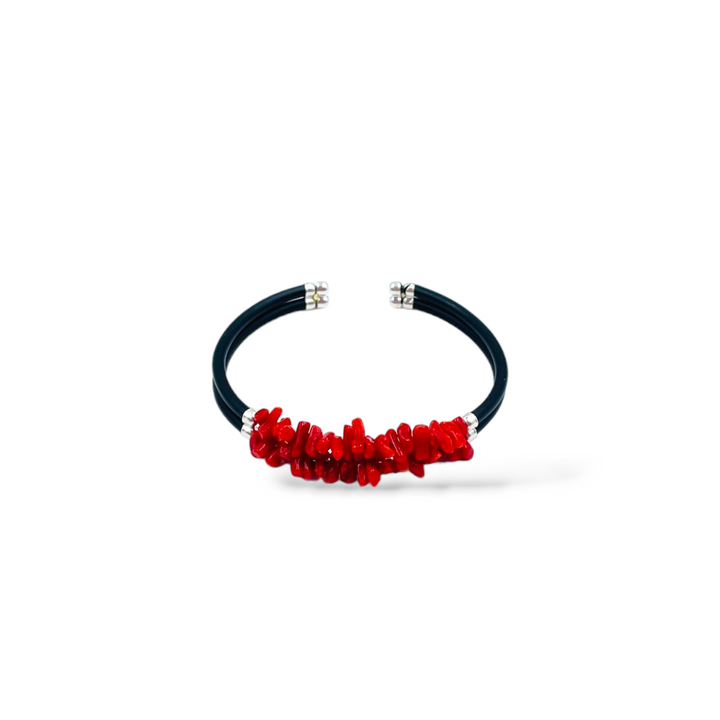 Two-strand coral and rubber bracelet