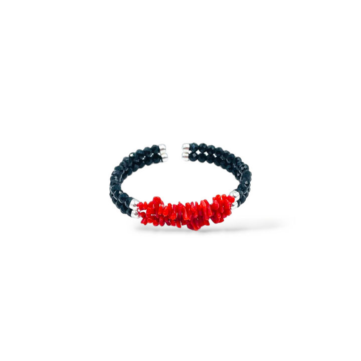 Two-strand coral and agate bracelet