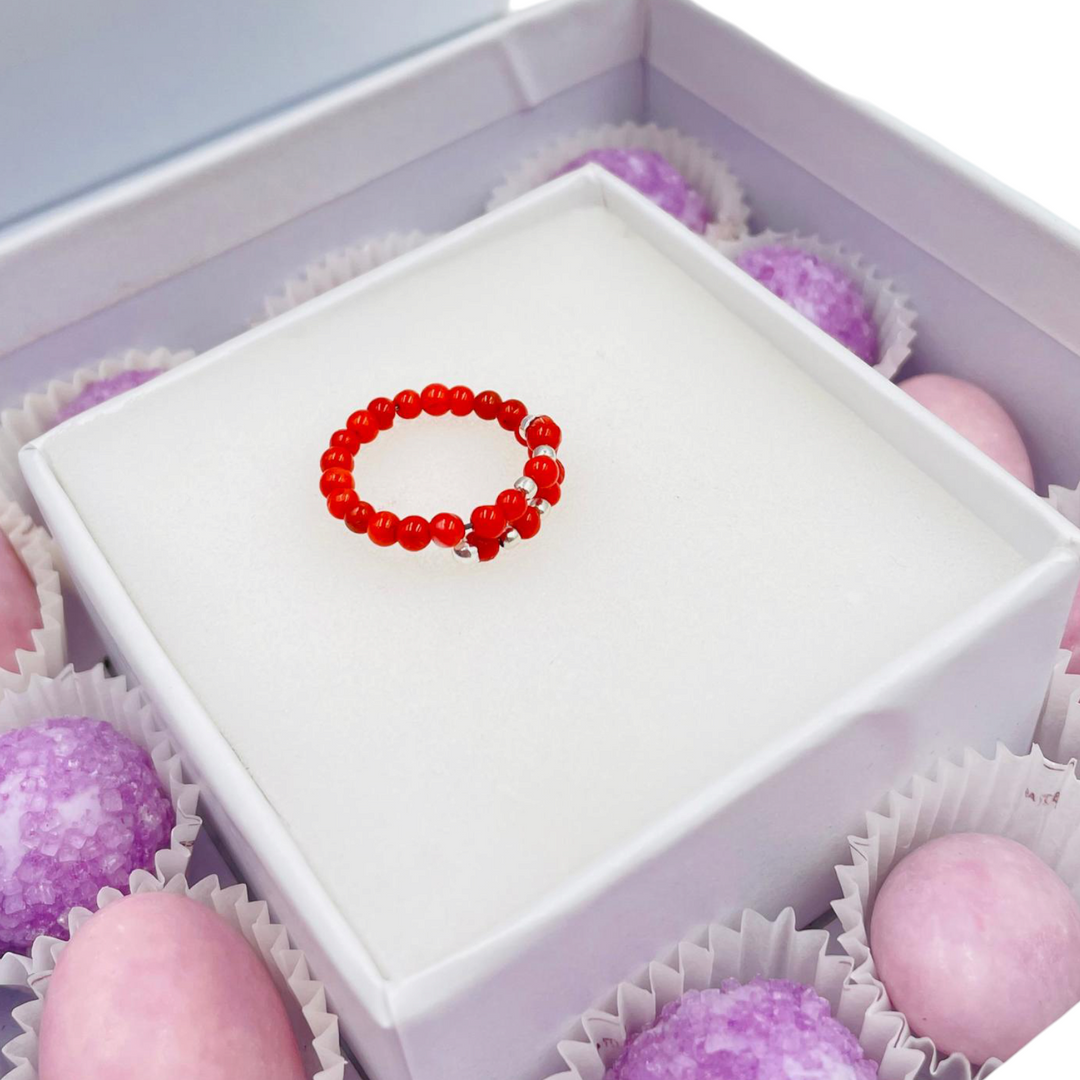 Wedding favor - communion favor - baptism favor - graduation favor - coral and silver one-thread ring