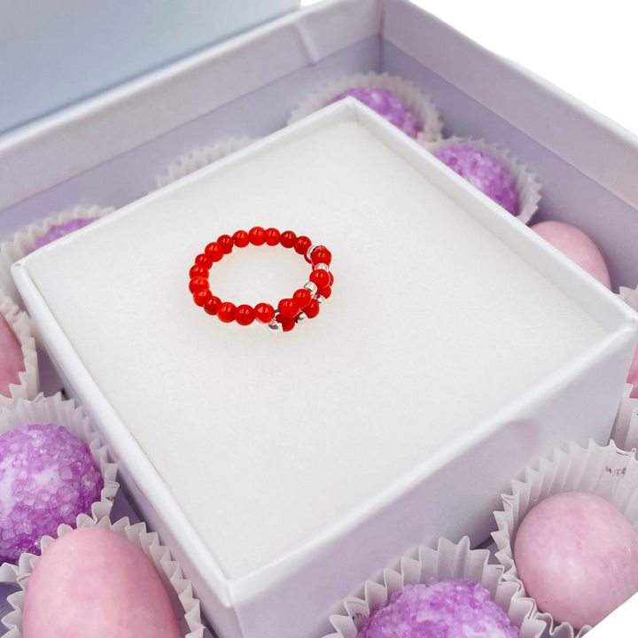 Wedding favor - communion favor - baptism favor - graduation favor - coral and silver one-thread ring