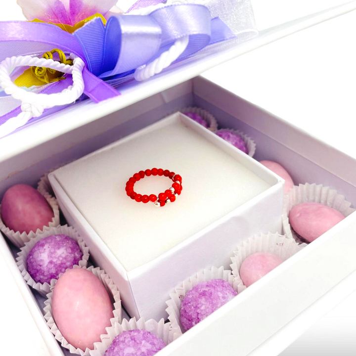 Wedding favor - communion favor - baptism favor - graduation favor - coral and silver one-thread ring