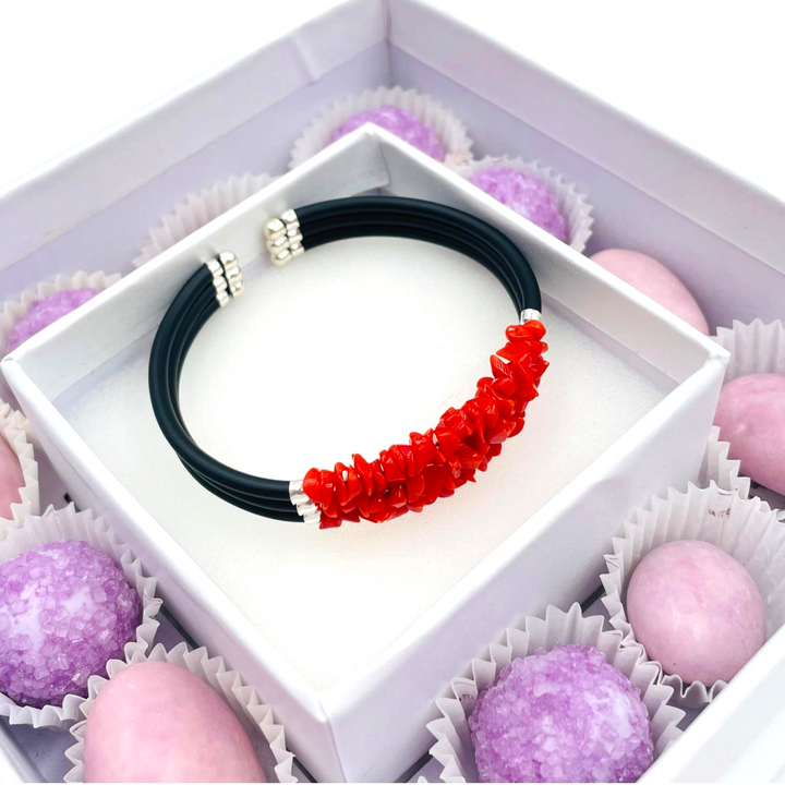 Wedding favor - communion favor - baptism favor - graduation favor - three-strand bracelet in coral and silver