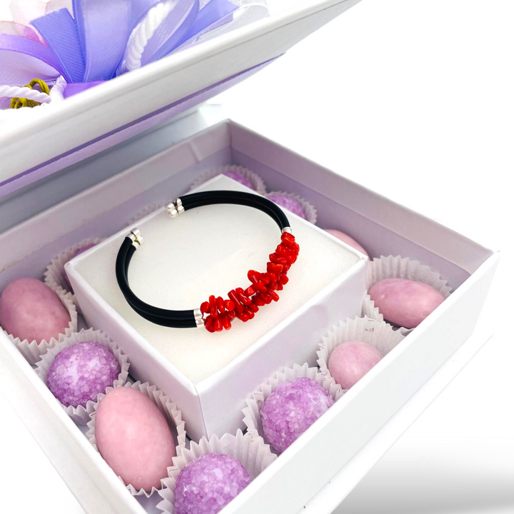 Wedding favor - communion favor - baptism favor - graduation favor - two-strand bracelet in coral and rubber