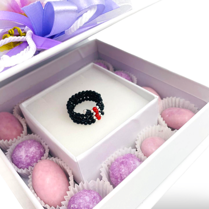 Wedding favor - communion favor - baptism favor - graduation favor - three-strand ring in coral and agate