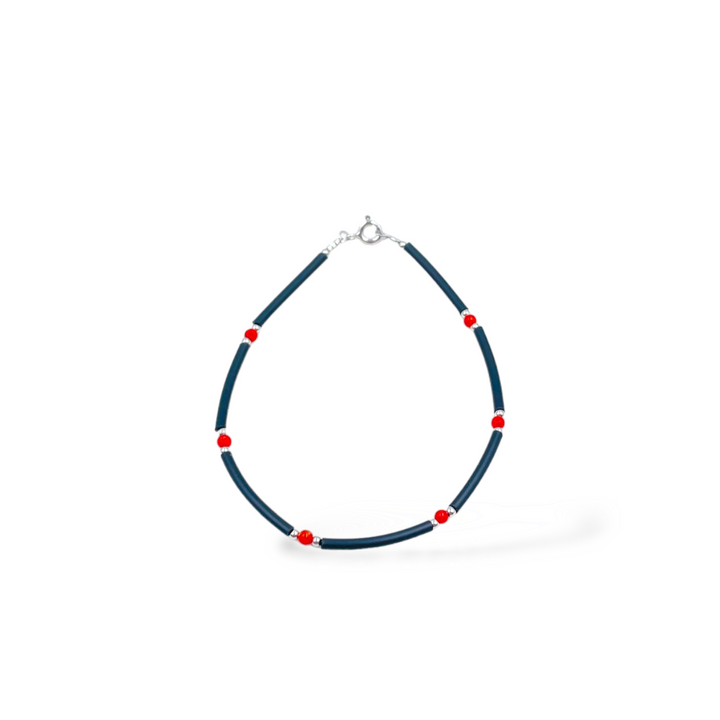 END OF COLLECTION - Coral bead bracelet mounted on rubber