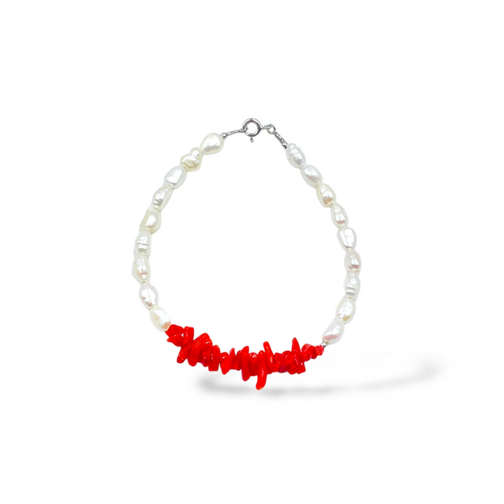Bracelet one strand coral mounted on silver