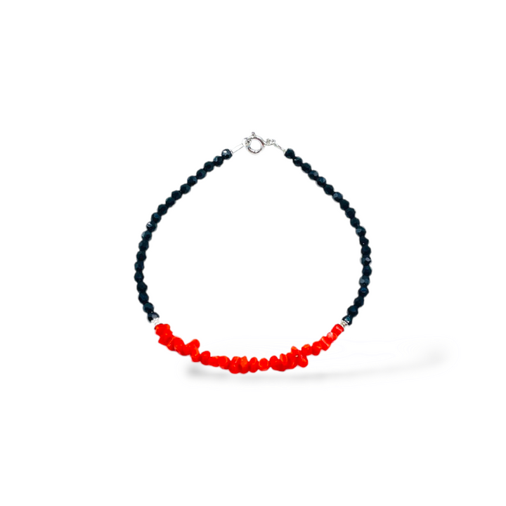 Bracelet one strand coral mounted on silver