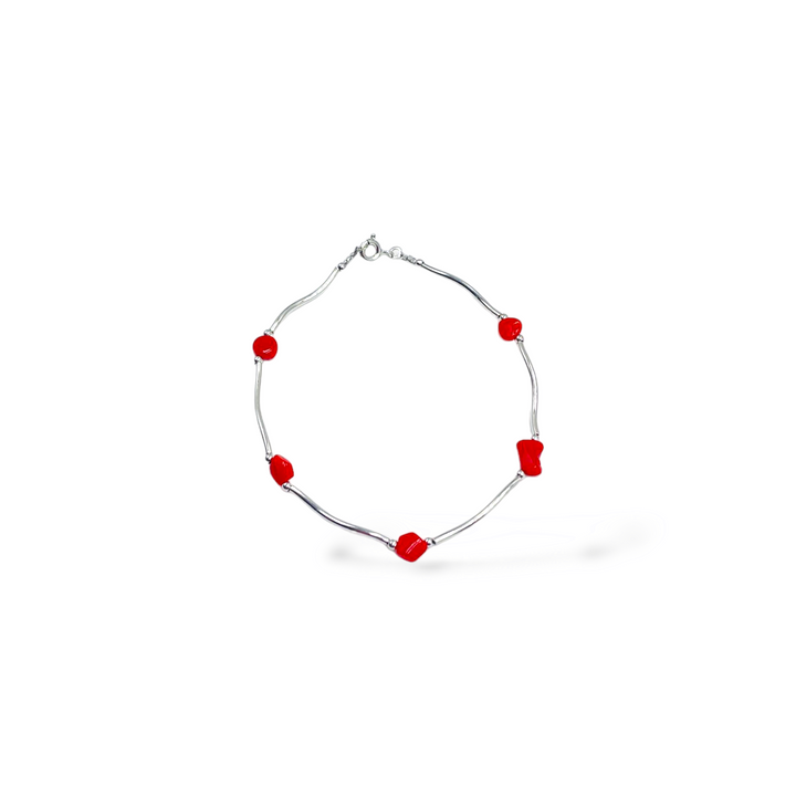END OF COLLECTION - Coral bead bracelet mounted on silver
