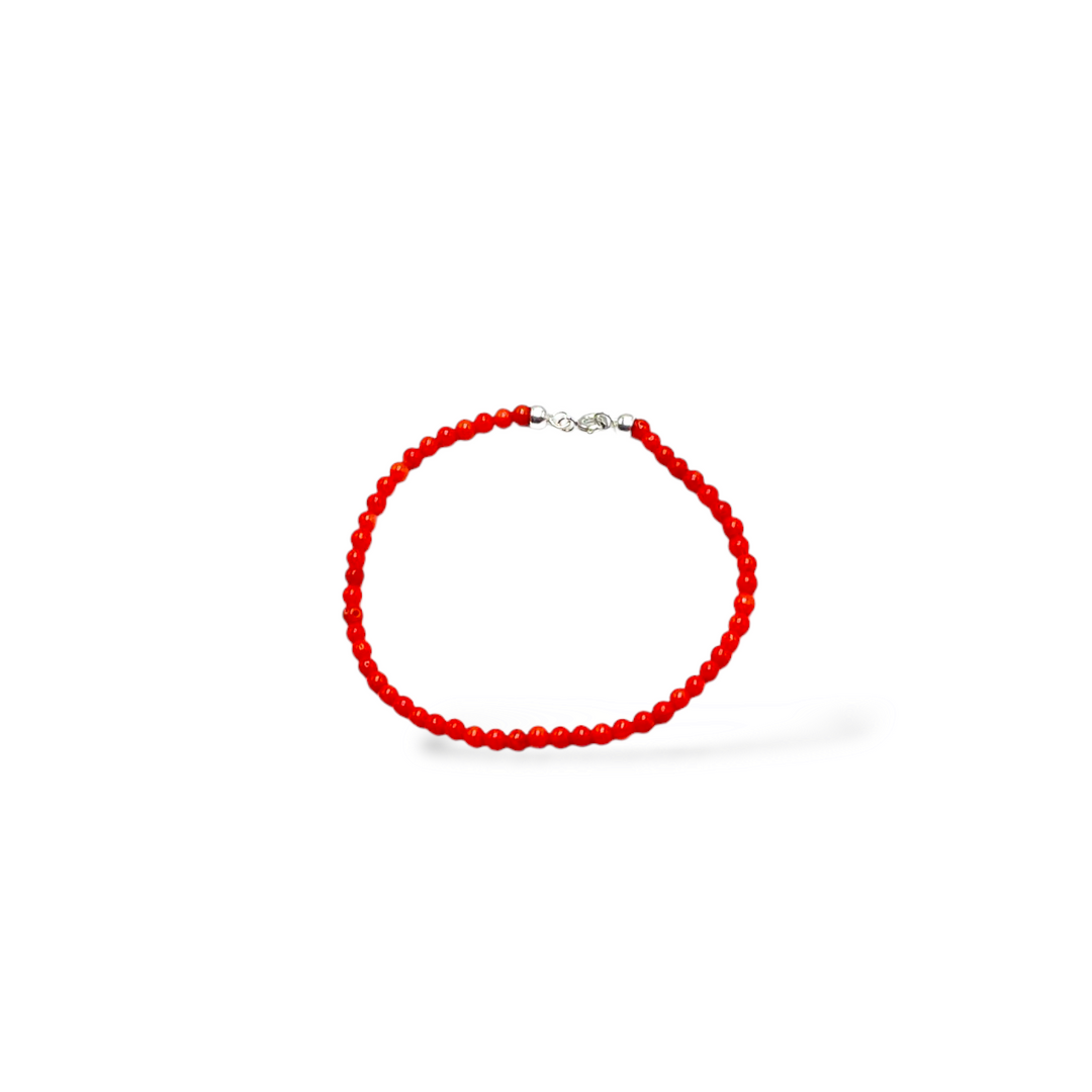 END OF COLLECTION - Coral bead bracelet mounted on silver